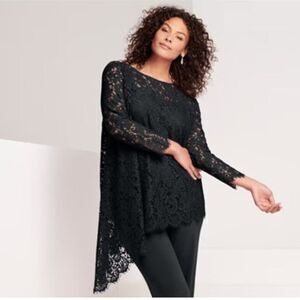 Romans Women's Plus Size Lace Asymmetric Top - NWOT